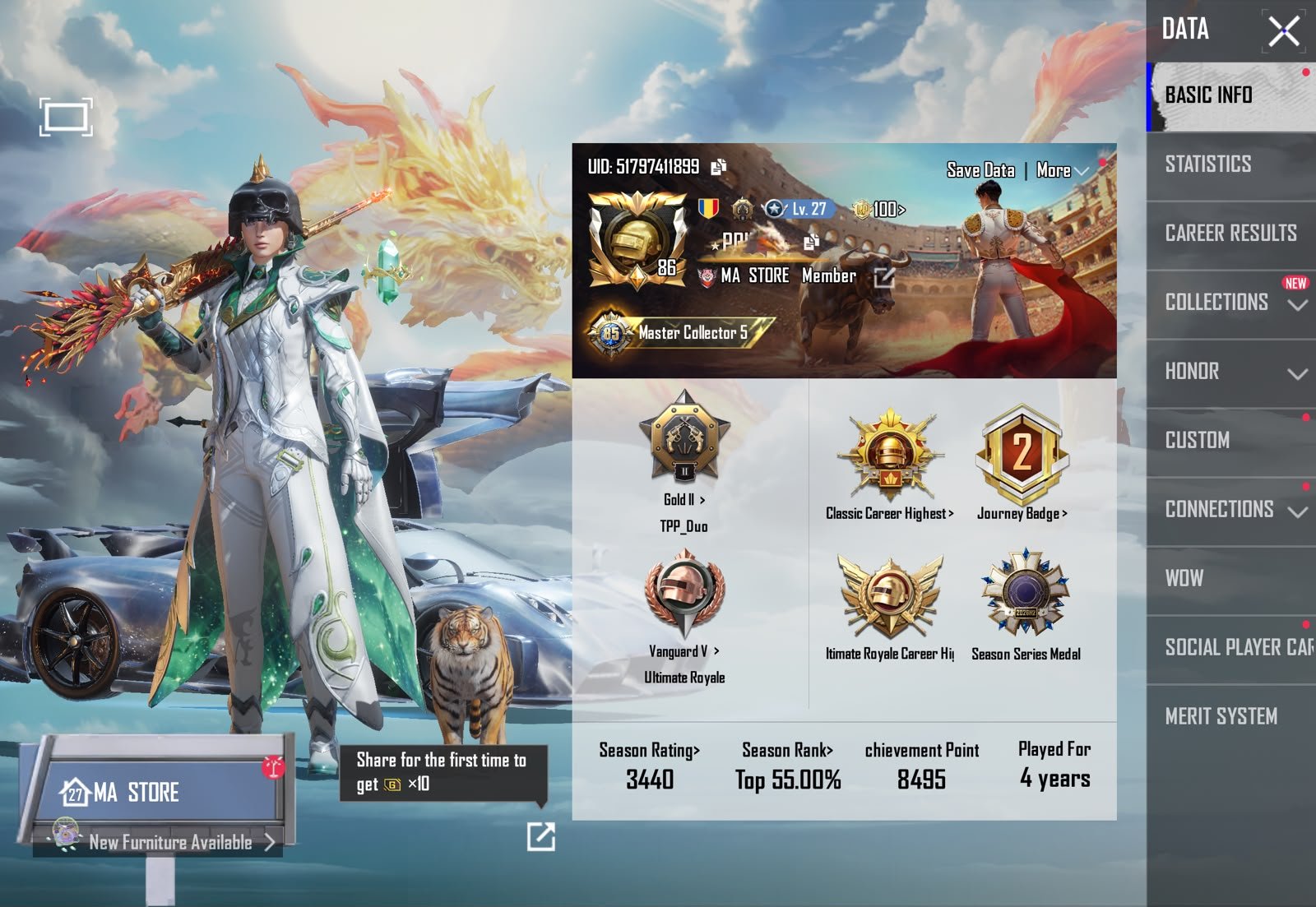 LOADED 85 COLLECTION | 6X XSUIT MAX | PAGANI COLLECTOR | RAREST LOBBIES | 23X RED MAX | ULTIMATE FASHION | BASIC EMOTES | MYTHIC TAG | DRAGON LOBBY | INFERNO | YELLOW HAIR | LOADED ACCOUNT